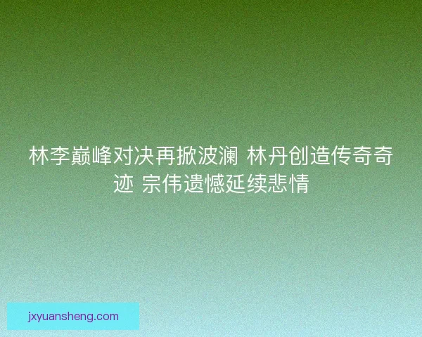 林李巅峰对决再掀波澜 林丹创造传奇奇迹 宗伟遗憾延续悲情